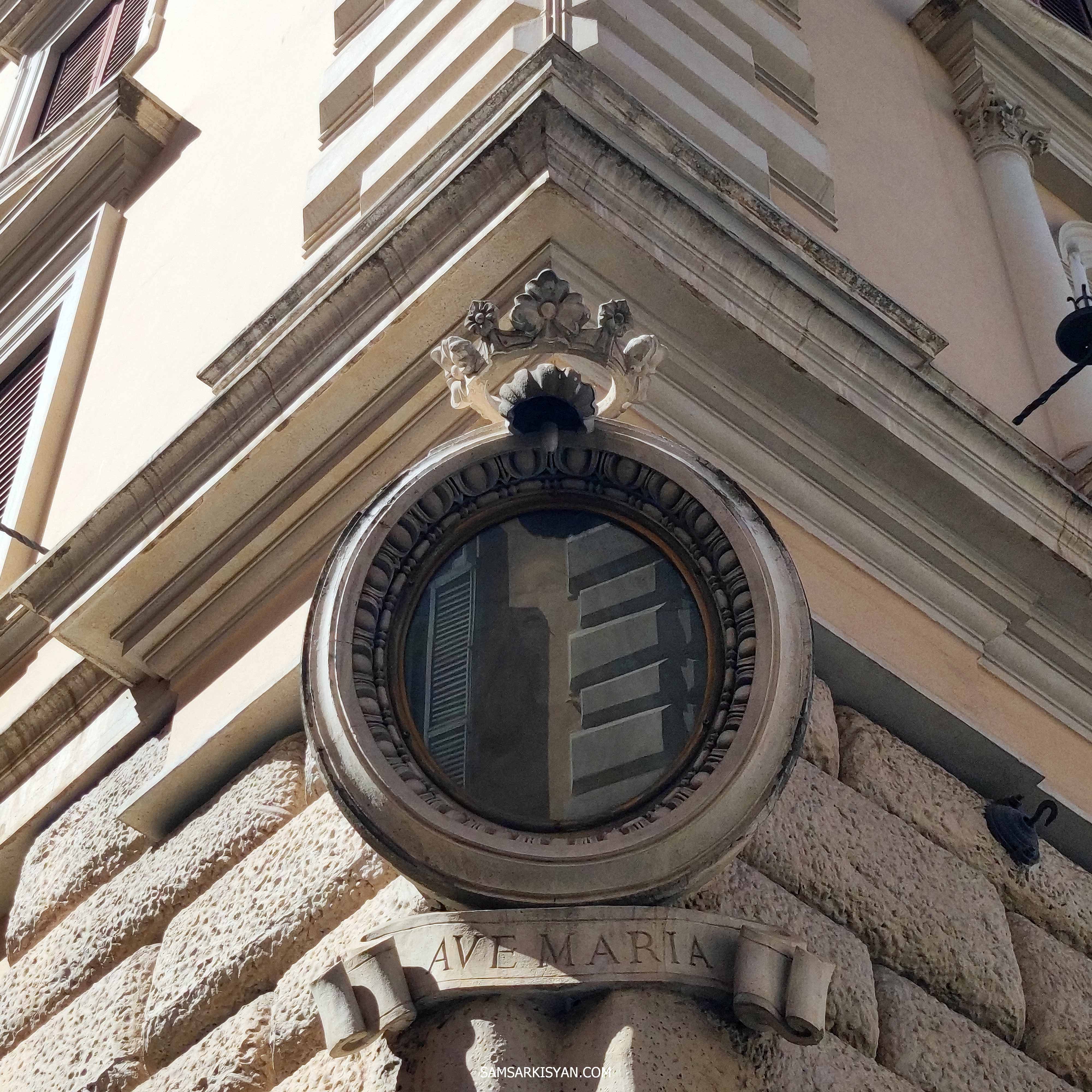 Decorations on the facades of a Roman buildings, elements, painted angel